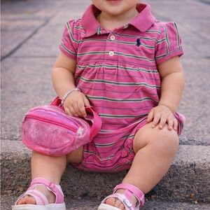 Ralph Lauren Vintage Y2K 2000s Pink & Green Stripe one PC, vintage kids clothes